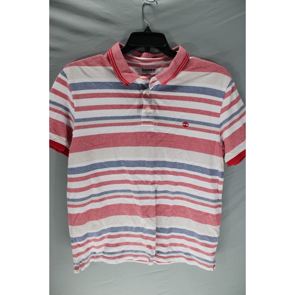 Timberland Cotton Polo Shirt Slim Fit Stripe XL‎ Red Blue Gray White